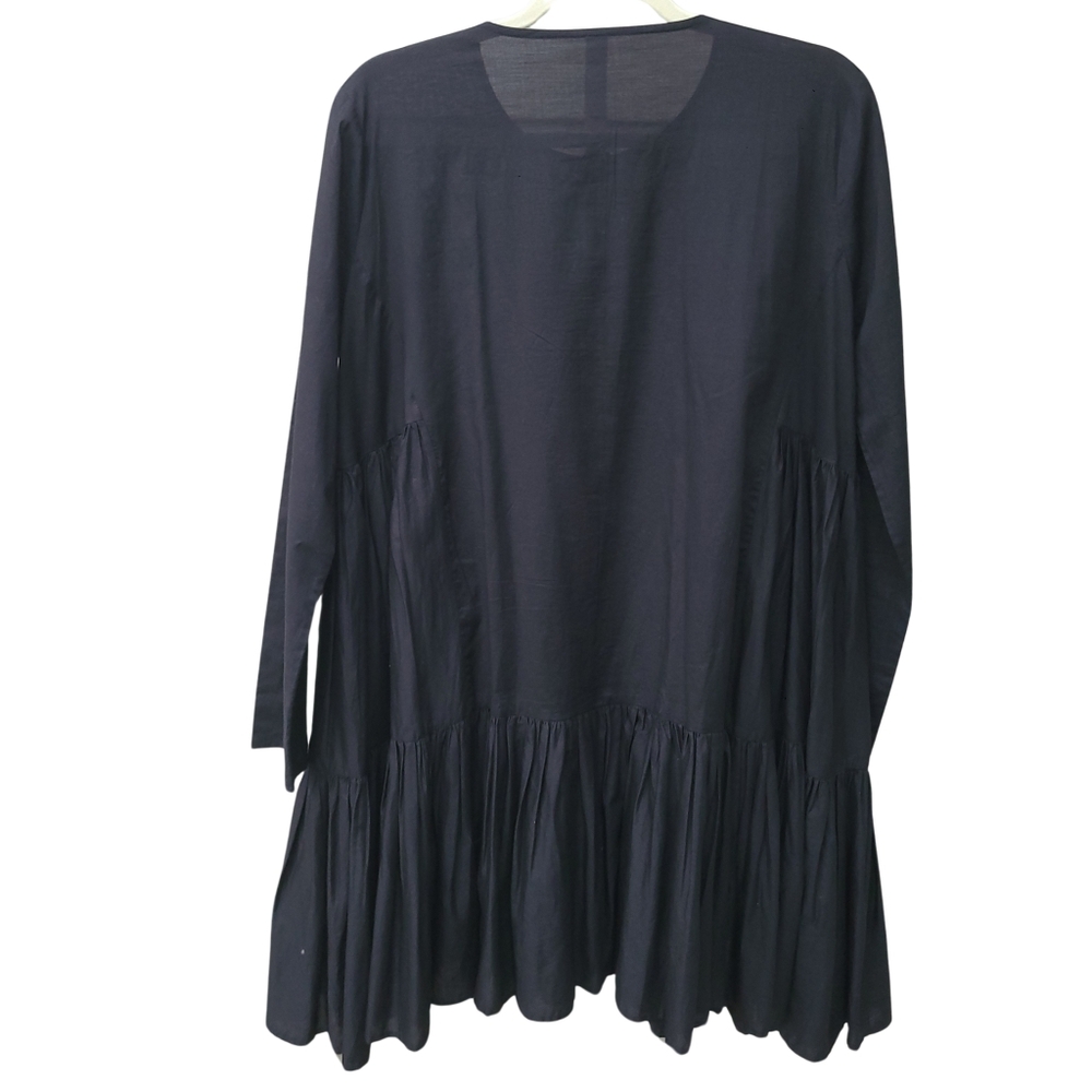 MERLETTE "Martell" EUC Black Cotton Long Sleeve Button Up Tiered Knee Dress M - Picture 9 of 9